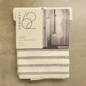 Project 62 White Navy Blue Striped Shower Curtain Cotton 72x72 Oeko-tex Homegood